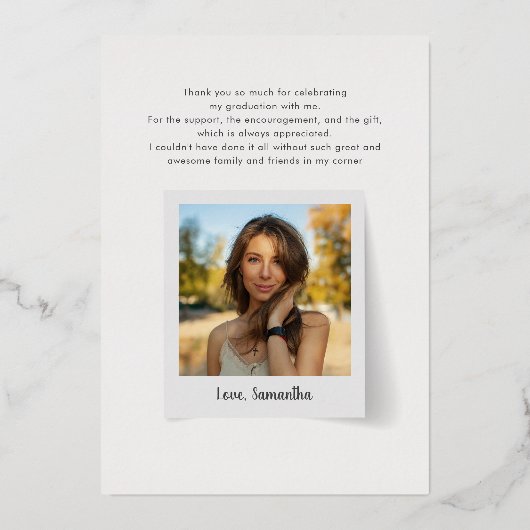 Abschluss Foto Script Danke Karte (Rückseite)