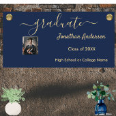 Abschluss Foto Script Navy Blue & Gold Banner