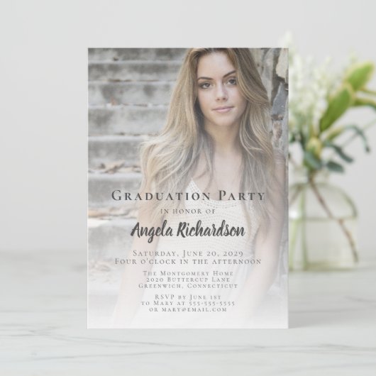 Abschluss Foto Script Typografy Party Einladung (Stehend Vorderseite)