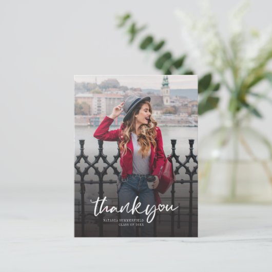 Abschluss Foto Script Vielen Dank Postkarte (Stehend Vorderseite)