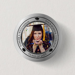 Abschluss Foto Silver Tone Grad Cap Jahr Button