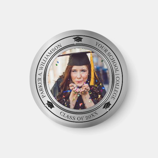 Abschluss Foto Silver Tone Grad Cap Jahr Magnet (Vorne)