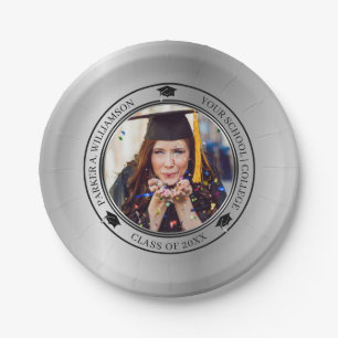 Abschluss Foto Silver Tone Grad Cap Klasse Jahr   Pappteller