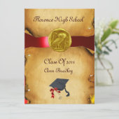 ABSCHLUSS FOTO TEMPLATE GOLD OWL EINLADUNG (Stehend Vorderseite)