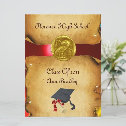 ABSCHLUSS FOTO TEMPLATE GOLD OWL EINLADUNG (Stehend Vorderseite)