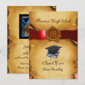 ABSCHLUSS FOTO TEMPLATE PARCHATE Red Wax Siegel Einladung (Vorne/Hinten)