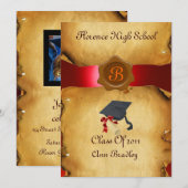 ABSCHLUSS FOTO TEMPLATE PARCHATE Red Wax Siegel Einladung (Vorne/Hinten)