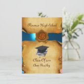 ABSCHLUSS FOTO TEMPLATE PARCHING Blue Wax Siegel Einladung (Stehend Vorderseite)