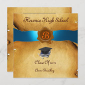 ABSCHLUSS FOTO TEMPLATE PARCHING Blue Wax Siegel Einladung (Vorne/Hinten)