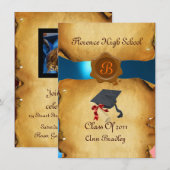 ABSCHLUSS FOTO TEMPLATE PARCHING Blue Wax Siegel Einladung (Vorne/Hinten)