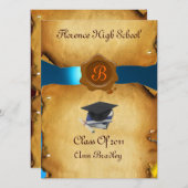 ABSCHLUSS FOTO TEMPLATE PARCHING Blue Wax Siegel Einladung (Vorne/Hinten)