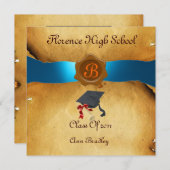 ABSCHLUSS FOTO TEMPLATE PARCHING Blue Wax Siegel Einladung (Vorne/Hinten)