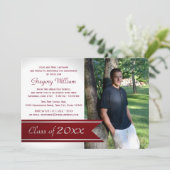 Abschluss Foto Varsity Ribbon Red Einladung (Stehend Vorderseite)