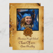 ABSCHLUSS FOTO-VORLAGE PARCHMENT Braun-Wachs-Siege Einladung (Vorne/Hinten)