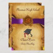 ABSCHLUSS FOTO-VORLAGE PARCHMENT Wachs Siegel Einladung (Vorne/Hinten)