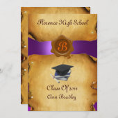 ABSCHLUSS FOTO-VORLAGE PARCHMENT Wachs Siegel Einladung (Vorne/Hinten)