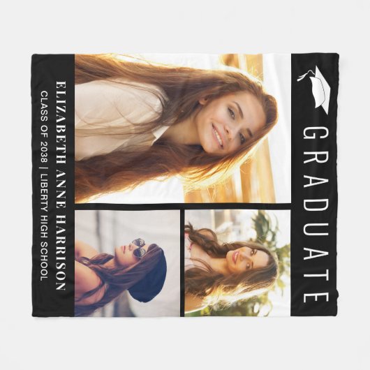 Abschluss FotoCollage Black Fleecedecke (Vorderseite (Horizontal))