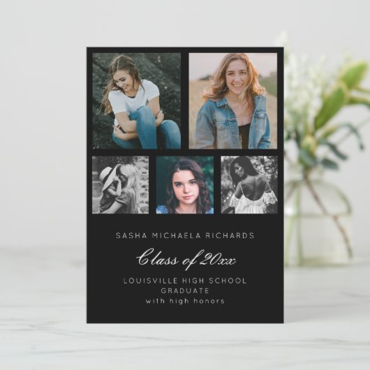 Abschluss-FotoCollage Einladung (Stehend Vorderseite)