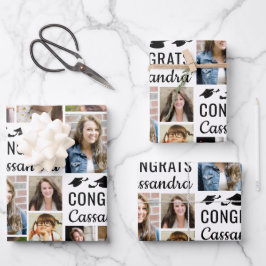 Abschluss-Fotocollage HERZLICHEN GLÜCKWUNSCH Name Geschenkpapier Set