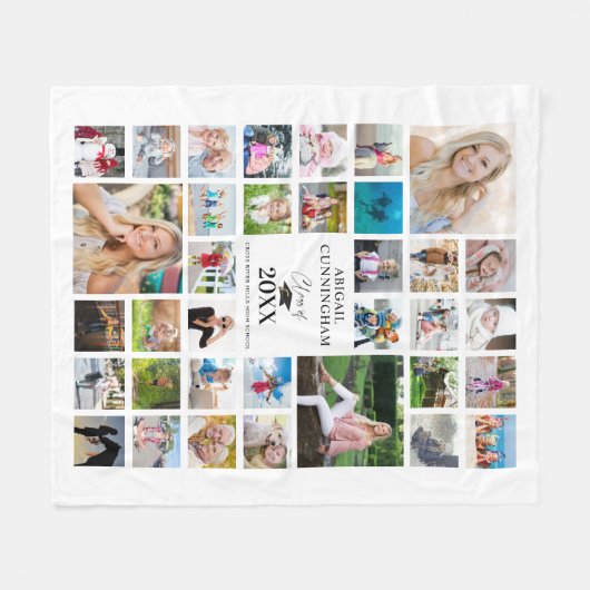 Abschluss-Fotocollage-Skriptklasse Weiß Fleecedecke (Vorderseite (Horizontal))