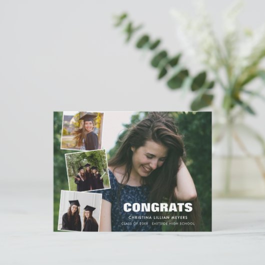 Abschluss FotoCollage|Vier Fotos Postkarte (Stehend Vorderseite)