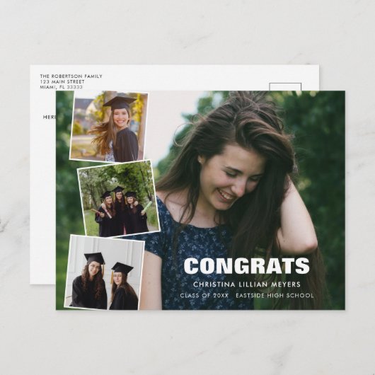 Abschluss FotoCollage|Vier Fotos Postkarte (Vorne/Hinten)