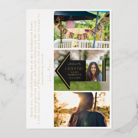 Abschluss Fotos Elegante Foil Danke Karte (Rückseite)