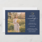 Abschluss Fotos Script Navy Blue Gold Foil Ankündigung (Rückseite)