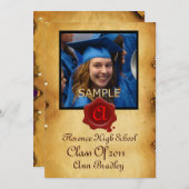 ABSCHLUSS FOTOVORLAGE , Siegel Red Wax Einladung (Vorne/Hinten)