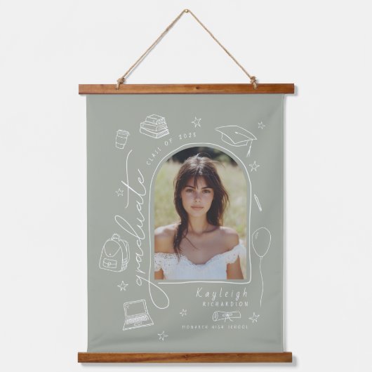 Abschluss für das handgezogene Foto im Stapelberei Wandteppich Mit Holzrahmen (Vorderseite)