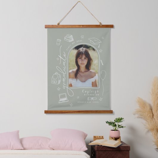 Abschluss für das handgezogene Foto im Stapelberei Wandteppich Mit Holzrahmen (Schlafzimmer)