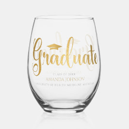 Abschluss für den Namen eines Schwarzen Graduates Weinglas Ohne Stiel