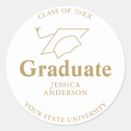 Abschluss für die White and Gold Graduate Cap Runder Aufkleber