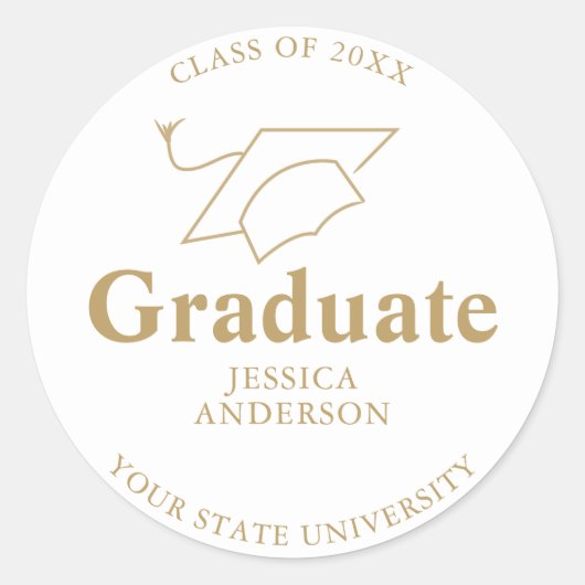 Abschluss für die White and Gold Graduate Cap Runder Aufkleber (Vorderseite)