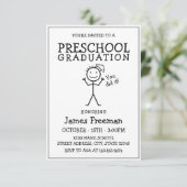 Abschluss für einfache Schwarz-Weiß-Stick-Vorschul Einladung (Stehend Vorderseite)