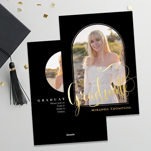 Abschluss für Fotovorlagen mit Gold Script Folieneinladung