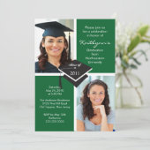 Abschluss für grünes und weißes Foto Einladung (Stehend Vorderseite)