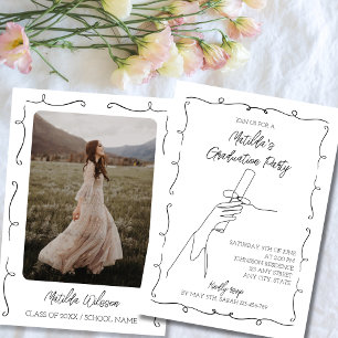 Abschluss für handgezeichnetes Schwarz-Weiß-Foto Einladung