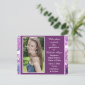 Abschluss für lila florales Foto Save the Date Kar Ankündigungspostkarte (Stehend Vorderseite)