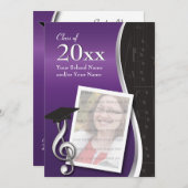 Abschluss für Lila und Black Music Einladung (Vorne/Hinten)