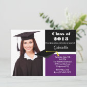 Abschluss für Lila und schwarzes Foto Einladung (Stehend Vorderseite)