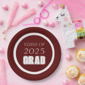 Abschluss für Maroon und die Farben der Weißen Sch Pappteller (Party)