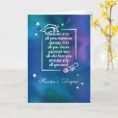 Abschluss für Master-Grad-Zitat Blue Watercolor Karte (Gelbe Blume)