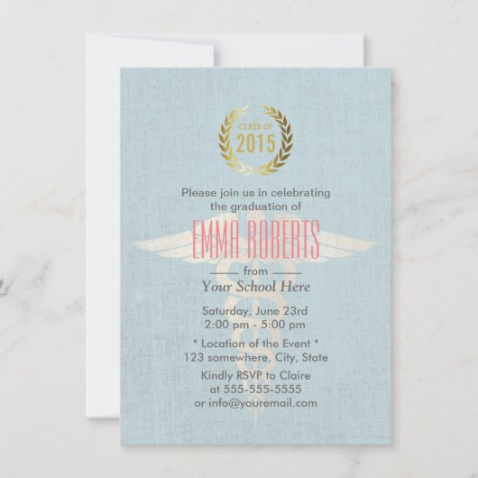 Abschluss für Medizin und Krankenpflege Blue Linen Einladung (Vorderseite)