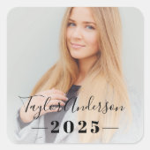 Abschluss für Minimalistisches Schwarzes Foto 2025 Quadratischer Aufkleber (Vorderseite)