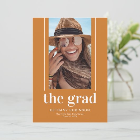 Abschluss für moderne geometrische Orange-Foto Ankündigung (Stehend Vorderseite)