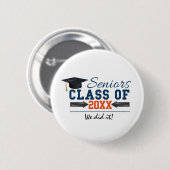 Abschluss für Navy Blue Orange Typografy Button (Vorne & Hinten)