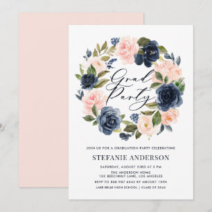 Abschluss für Navy Blue und Blush Bloral Wreath Einladung