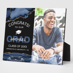 Abschluss für Navy & Gold Agate Geode Glückwunschs Fotoplatte