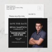 Abschluss für Personalisiertes Foto in Schwarz Sav Postkarte (Vorne/Hinten)